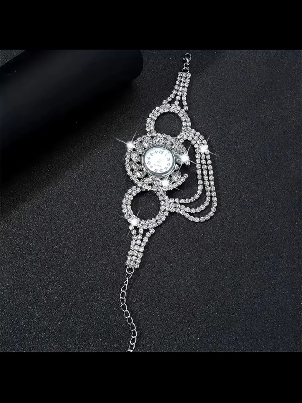 Crystal Rhinestone Brooch Inspired Bracelet Watch-Silver